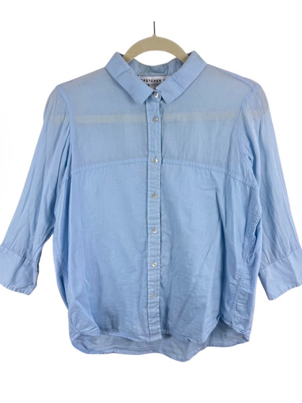 Gretchen Scott 100% Cotton Womens Light Blue Button Down Shirt Size L